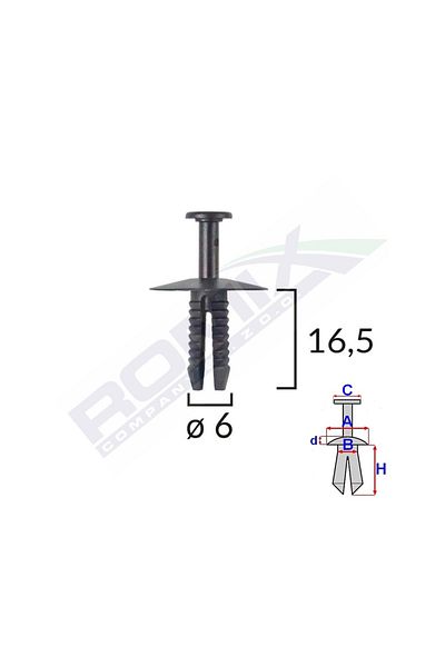 ROMİX Clips Fixare Pentru Bmw/Mini/Opel 6X16.5Mm - Negru Set 10 Buc