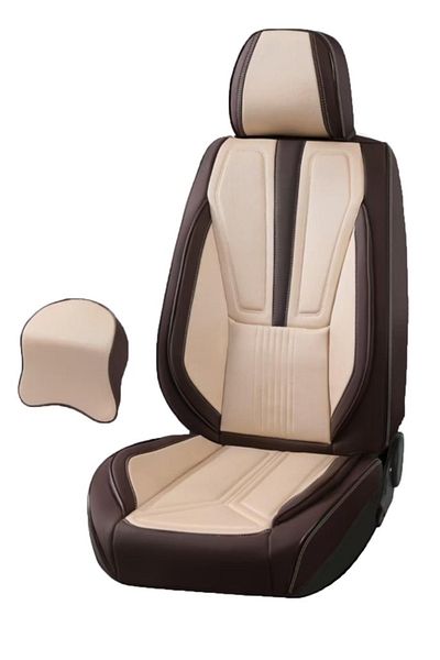 CED AUTO TRADE Universal car seat cover set, brown eco-leather with cream fabric, front-back