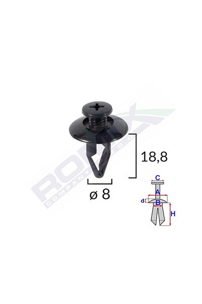 ROMİX Clips Fixare Pentru Kia/Mazda/Mitsubishi/Nissan/Kia 8X18.8Mm - Negru Set 10 Buc
