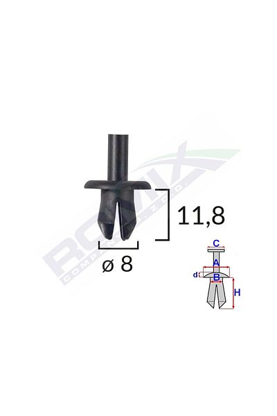 ROMİX Exterior Element Fixing Clips For Opel/Volvo/Vw 8X11.8Mm - Black Set of 25 Pieces
