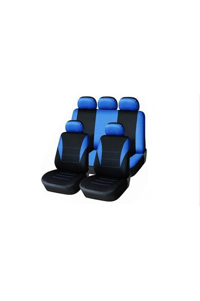 CED AUTO TRADE Set huse scaune auto, universale, fata-spate, Negru cu albastru, material textil, compatibil airbag