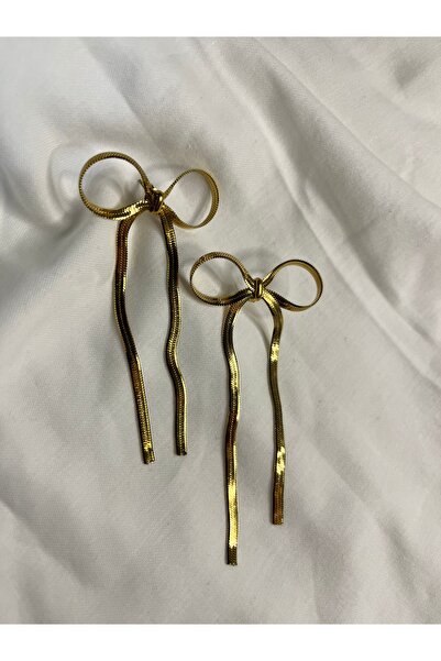 Fam&Co Jewelry Altın Renk Fiyonk Tasarımlı Uzun Sallantılı Küpe – Zarif ve Şık Model