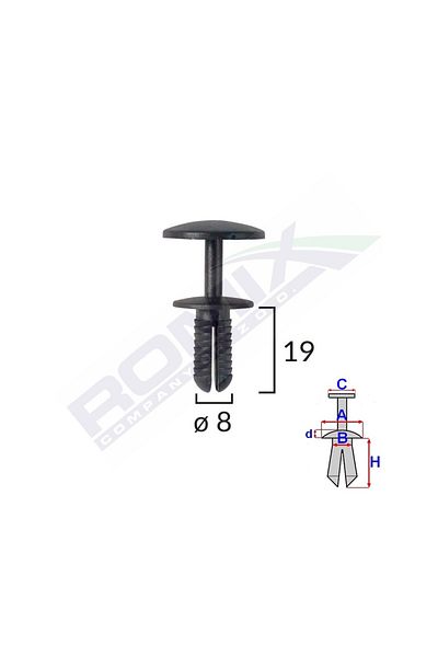 ROMİX Clips Fixare Pentru Ford - 8X19Mm - Negru Set 10 Buc