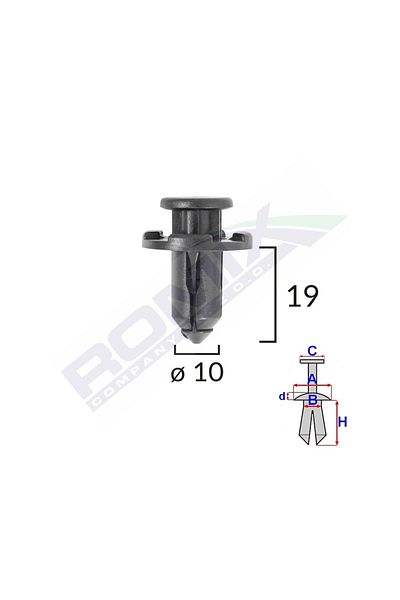 ROMİX Fixing Clips For Subaru 10X19Mm Black - Set of 10 Pieces