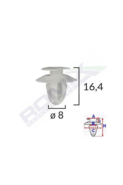 ROMİX Clips Tapiterie Pentru Mercedes 8X16.4Mm - Alb Set 10 Buc