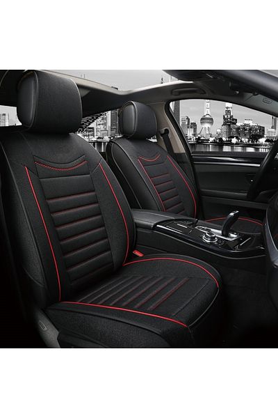 CED AUTO TRADE Set huse scaune auto universale, material textil negru si cusatura rosie, fata-spate