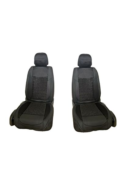 CED AUTO TRADE Set of 2 car seat covers, for front, wooden balls, textile and leather, black