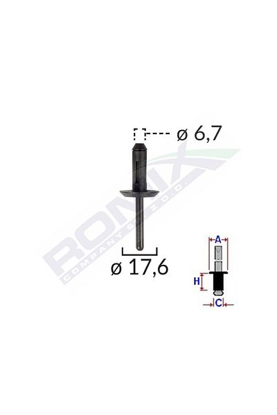 ROMİX Popnit Plastic Universal 6.7X17.6Mm - Negru Set 10 Buc