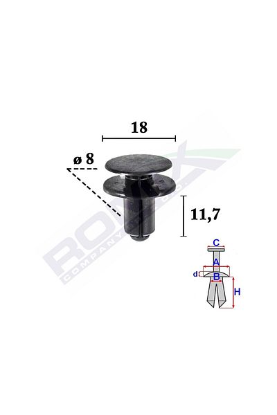 ROMİX Bumper Fixing Clips For Kia Rio 8X11.7Mm Set of 10 Pieces