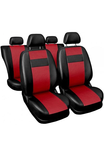 CED AUTO TRADE Set huse scaune auto, universale, fata-spate, piele ecologica, negru cu rosu