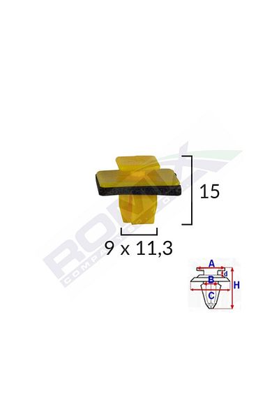 ROMİX Clips Fixare Elemente Exterioare Pentru Hyundai 9X11.3X15Mm - Galben Set 10 Buc