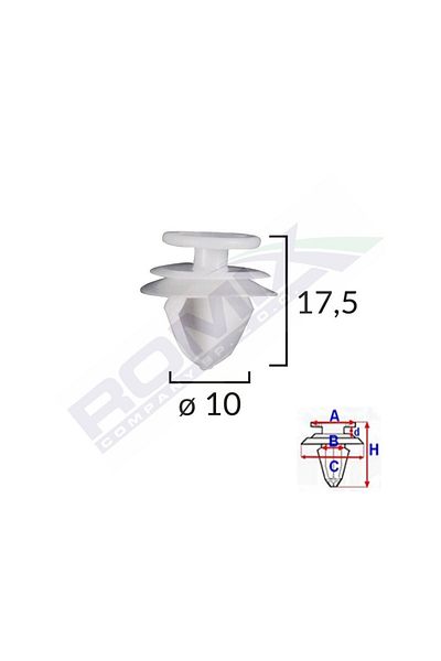 ROMİX Clips Tapiterie Pentru Citroen/Peugeot/Volvo 10X17.5Mm - Gri Set 10 Buc