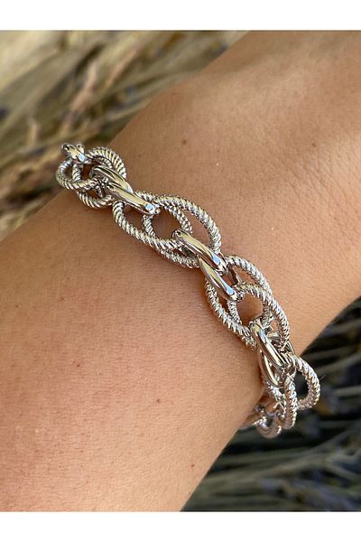 Lucios Silver Color Spiral Bracelet with Golden Craftsmanship (19 + 4 cm)