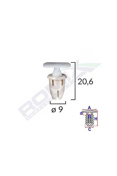 ROMİX Door Sill Clips For Mercedes 9X20.6Mm - White Set of 10 Pieces