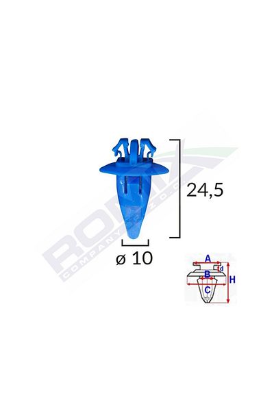 ROMİX Clips Fixare Elemente Exterioare Pentru Toyota 10X24.5 - Albastru Set 10 Buc