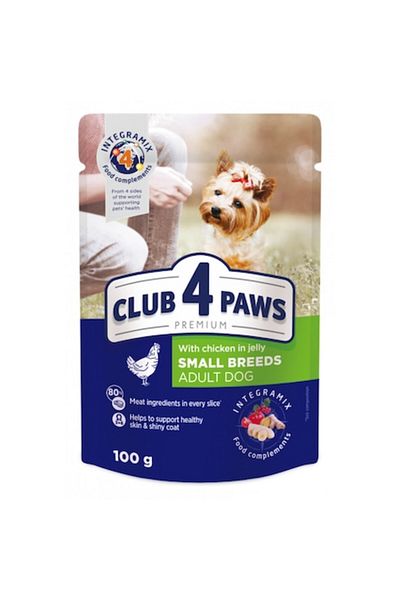 Club4Paws Hrană umedă CLUB 4 PAWS pentru câini adulți, pui în jeleu, set 24x100g