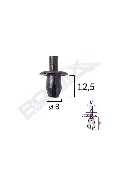 ROMİX Wheel Element Fixing Clips For Dacia Renault - Black Set of 10 Pieces