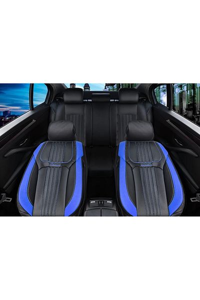 CED AUTO TRADE Set huse scaune auto piele ecologica negru cu albastru, universale, fata-spate