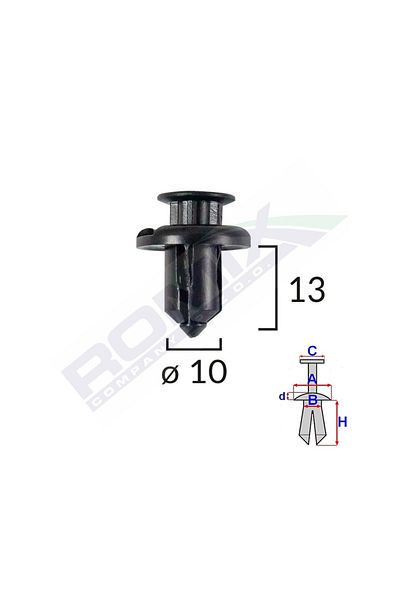 ROMİX Clips Fixare Bara Fata Pentru Honda/Mitsubishi 10X13Mm - Negru Set 5 Buc
