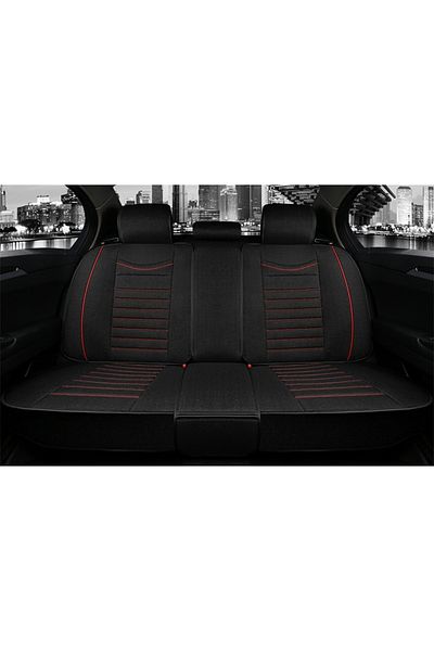 CED AUTO TRADE Set huse scaune auto universale, material textil negru si cusatura rosie, fata-spate