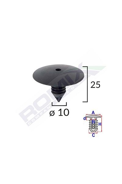 ROMİX Wheel Element Fixing Clips For Renault 10X25Mm - Black Set of 10 Pieces