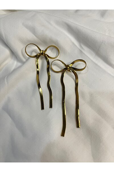 Fam&Co Jewelry Long Dangle Earrings with Gold Color Bow Design – Elegant and Stylish Model