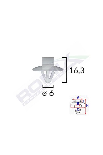 ROMİX External Element Fixing Clips For Iveco/Opel/Renault 6X16.3 - Grey Set of 10 Pieces