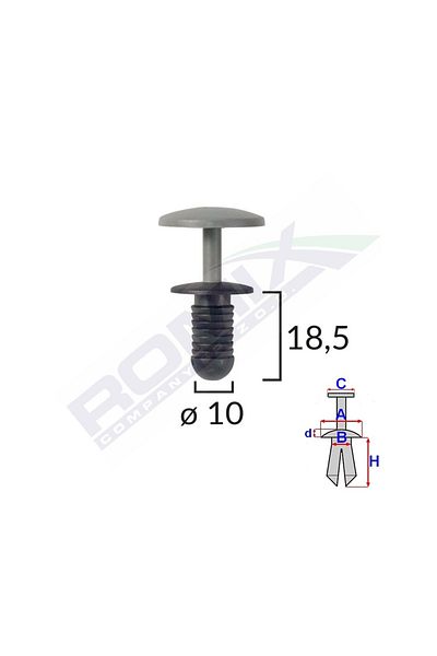 ROMİX Fastening Clips For Ford - 10X18.5Mm - Black Set of 10 Pieces