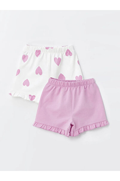 LC Waikiki Lcw Kids Ecru Printed Baby Girl Shorts with Elastic Waist, Pack of 2
