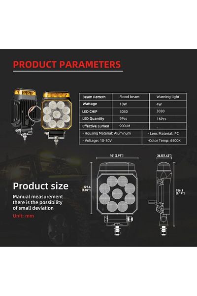 CED AUTO TRADE LED floodlight, 14W white light + orange flashing beacon 12-24V