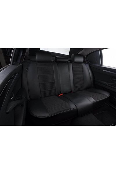 CED AUTO TRADE Set huse scaune auto universale, piele ecologica neagra si material textil negru, fata-spate