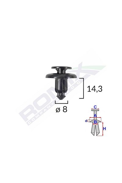 ROMİX Clips Fixare Pentru Mazda/Subaru 8X14.3Mm - Negru Set 10 Buc