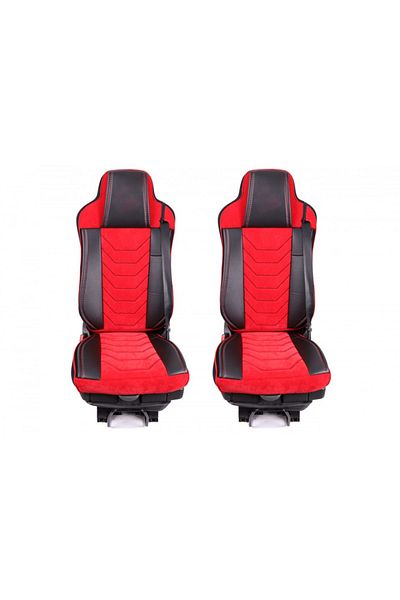 CED AUTO TRADE Truck seat cover set compatible with MAN TGX EURO 5 2007-> eco-leather with velvet, black with red