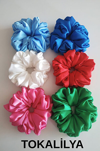 TOKALİLYA Kadın 6lı Saten 15 Cm Saten Gökkuşağı Saç Lastik Simit Scrunçies To...