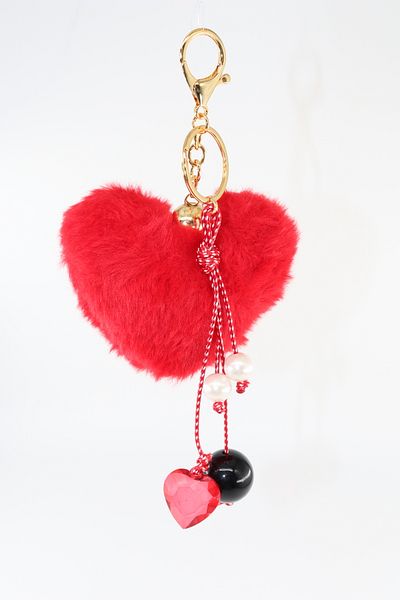 KEEBA Multi Keychain Bag Ornament Charm. Car Mirror Ornament Keychain Plush Heart Rope Heart Bead Bag Charm