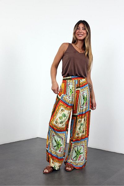 5in1Canpolat Yellow Patterned Baggy Trousers 29670