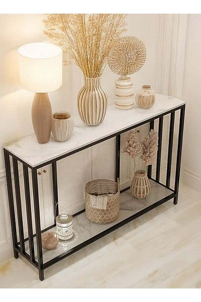 AGD Narrow Console Table for Entrance, Modern Glossy Sideboard with Lower Shelf for Sofa Side, Hallw