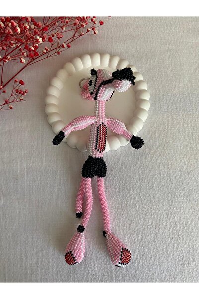 Handmade KUM BONCUK EL İŞİ PEMBE PANTER ANAHTARLIK VE AKSESUAR