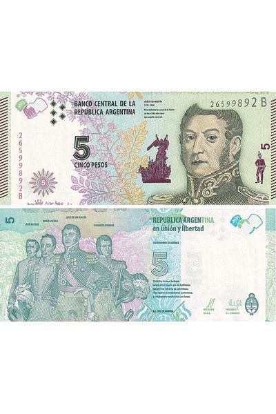 Benim Koleksiyonum Argentina, 5 Peso (2015) Unc Old Foreign Paper Money