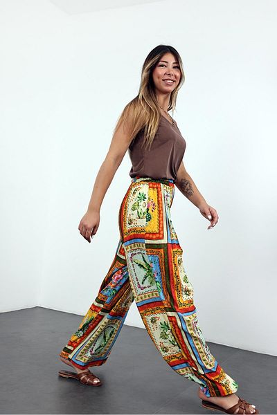 5in1Canpolat Yellow Patterned Baggy Trousers 29670