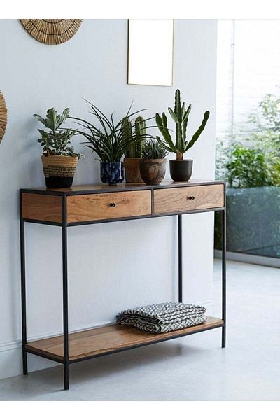 AGD Side Entry Table with Two Drawers and Lower Shelf in a Modern Design 100X33X90cm