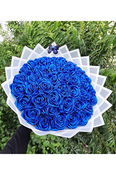 BUKET DÜNYASI 41 Li Led Işıklı Solmayan Gül Buketi MAVİ Gül Dışı BEYAZ Isteme, Söz, Nişan, Mezuniyet Için Ideal