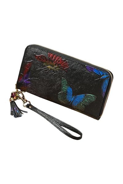 Clavi Women's Wallet Made of Genuine Leather Clavi, Three-Dimensional Printing, RFID,20x10.5x2.5 cm, Black