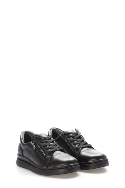 TUGERDİ Tugerdi Black Zippered Lace-Up Genuine Leather Light Sole Casual Women's Shoes Tg091382611540