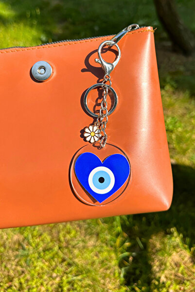 Daisy Charm Keychain and Bag Ornament with Heart Evil Eye Bead Design Accessory