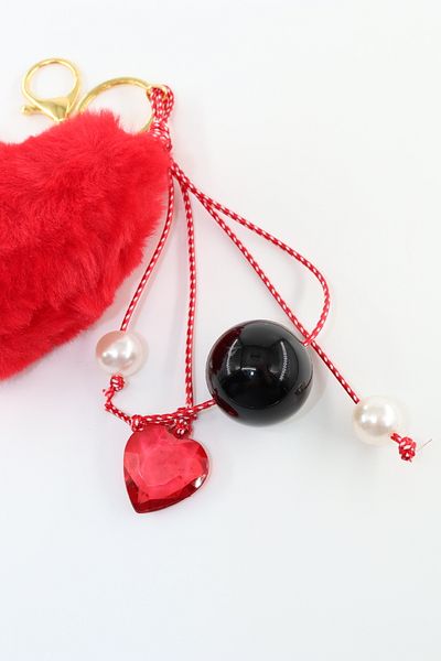 KEEBA Multi Keychain Bag Ornament Charm. Car Mirror Ornament Keychain Plush Heart Rope Heart Bead Bag Charm