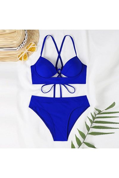FITINT Costum de baie din două piese, cu talie înaltă și push-up, pentru femei, albastru – FITINT 408