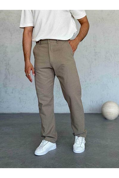 MODA Beige Cotton Linen Zippered Belt Detail Pants