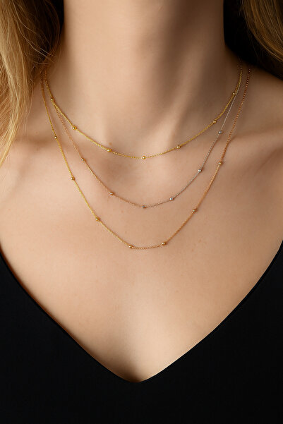 BESMYAR JEWELS قلادة الكرة الثلاثية باللون الذهبي والفضي والوردي