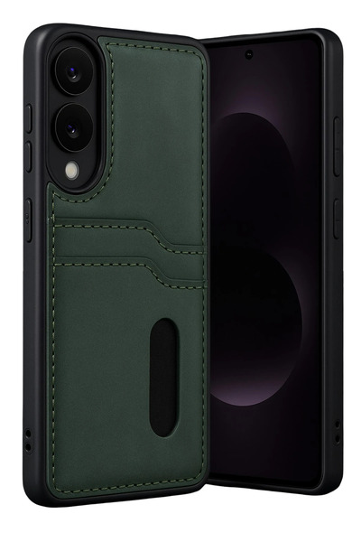 NewFace حافظة جلدية لهاتف سامسونج جالاكسي S25 ايدج سارة مع بطاقة عمل - أخضر د...